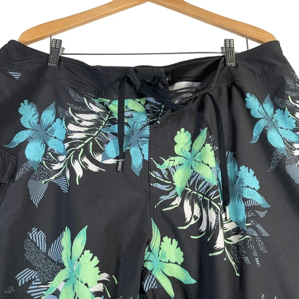 Volcom Board‎ Shorts Mens 38 Black Green Blue Floral Tropical Surf Swim Beach